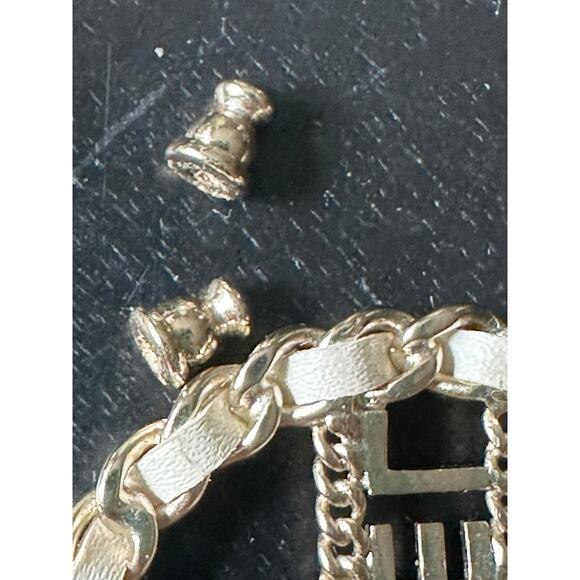 Chanel Black Leather Chain Detail Gold Tone Hoop Earrings - Picture 9 of 12